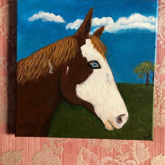 Original art painting on canvase horse head 12" x 12" signed wall art - Picture 1 of 7